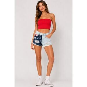 Refuge American Flag Distressed High Rise Denim Shorts Size 4 USA Stars Stripes